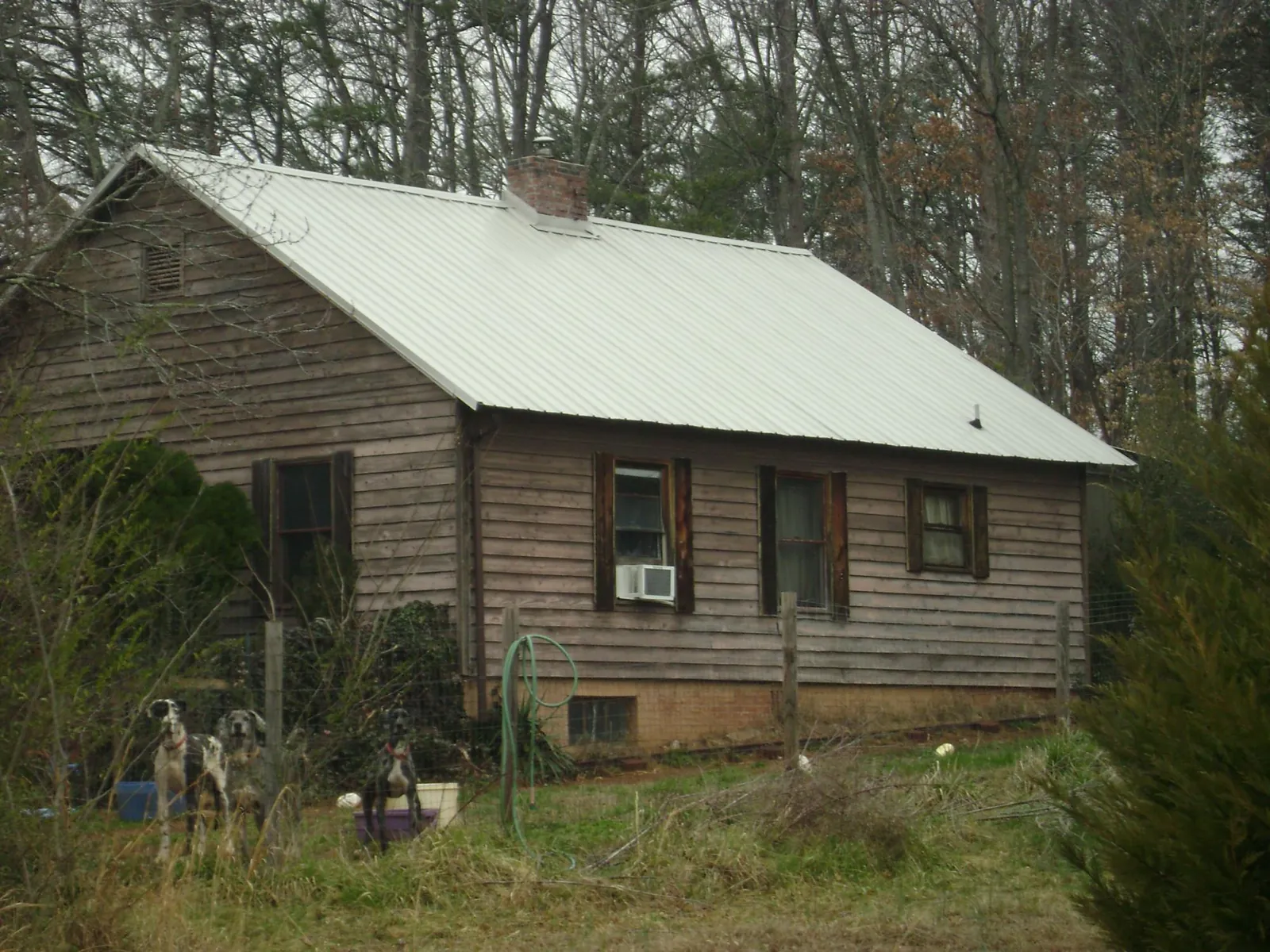 White metal roof on an old wood sided farmhouse, from a Metal Roof Installation job in Alger